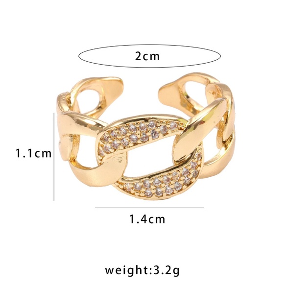 Geometric Cuban Link CZ Open Ring - Picture 7 of 7